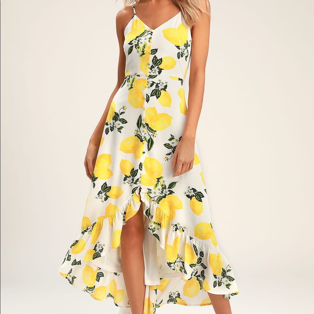 NEW LULUS lemon print midi dress SZ XL